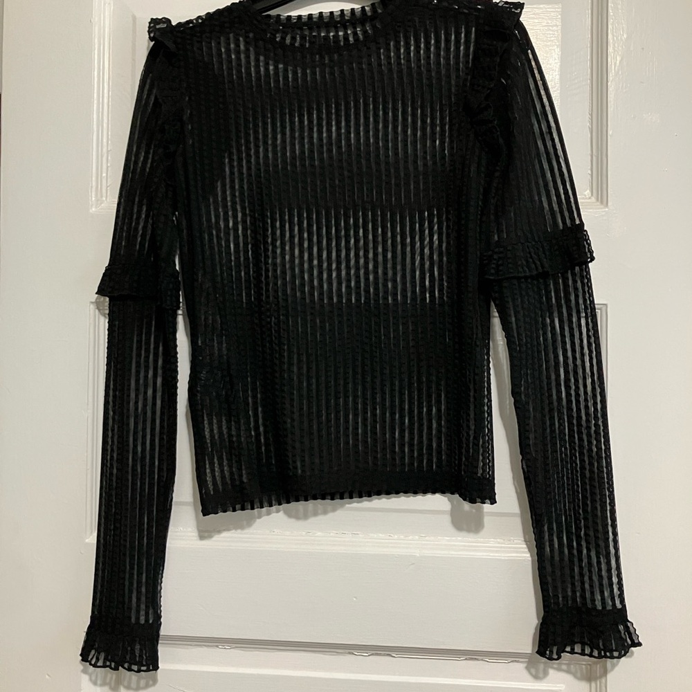 Disturbia Mourning Ruffle Top NWOT Black Sheer Stripe Long-Sleeve S - Picture 5 of 5